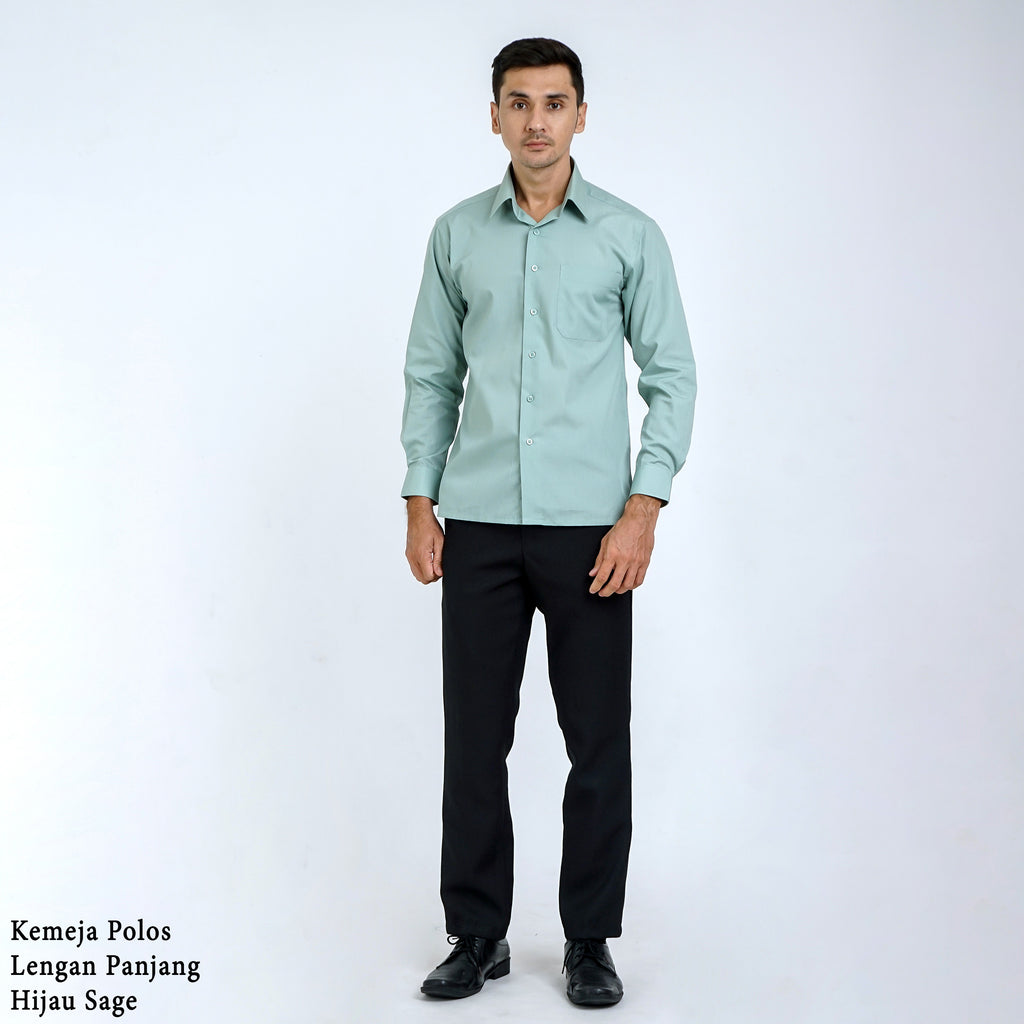Boss SUPER Kemeja Polos Pria Lengan Panjang Hijau Sage