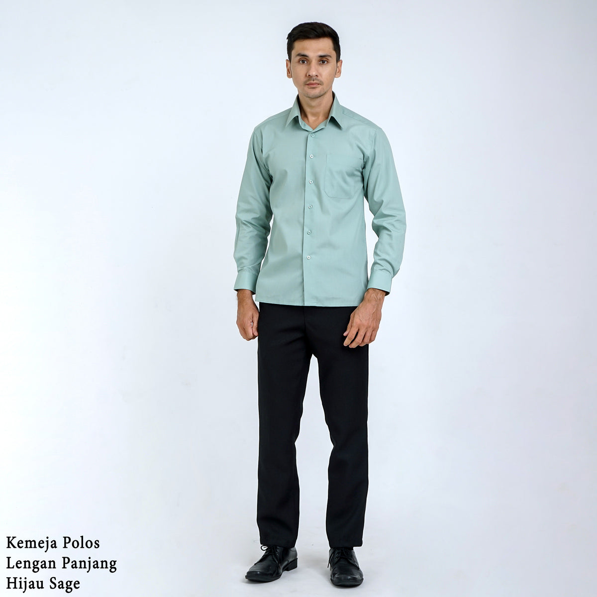 Boss SUPER Kemeja Polos Pria Lengan Panjang Hijau Sage