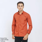 Boss SUPER Kemeja Polos Pria Lengan Panjang Regular Fit Coklat Terracota