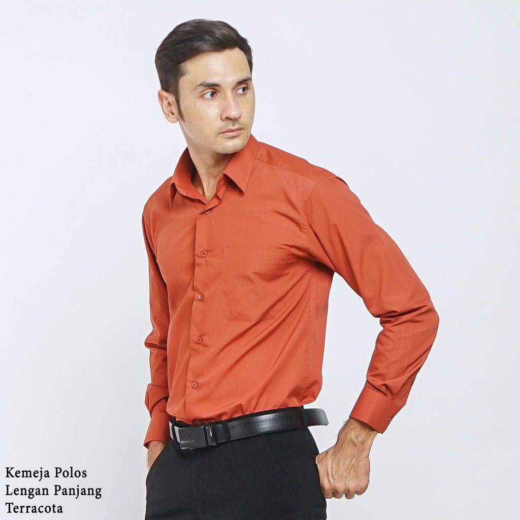 Boss SUPER Kemeja Polos Pria Lengan Panjang Regular Fit Coklat Terracota