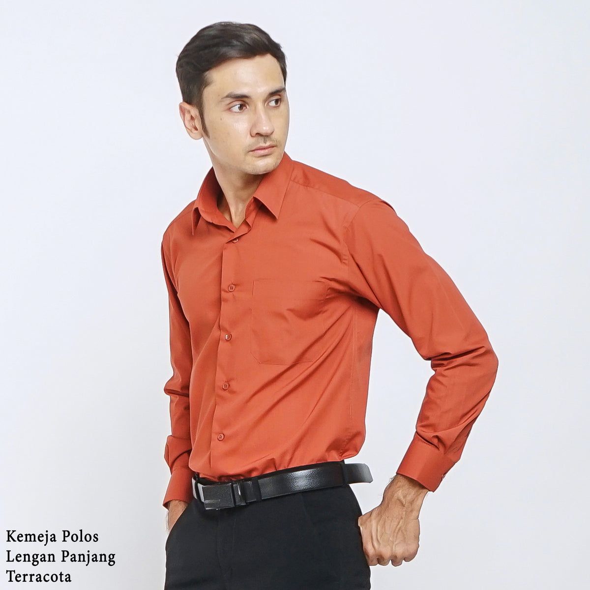 Boss SUPER Kemeja Polos Pria Lengan Panjang Regular Fit Coklat Terracota