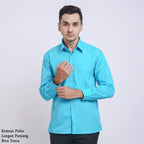 Boss SUPER Kemeja Polos Pria Lengan Panjang Regular Fit Biru Tosca