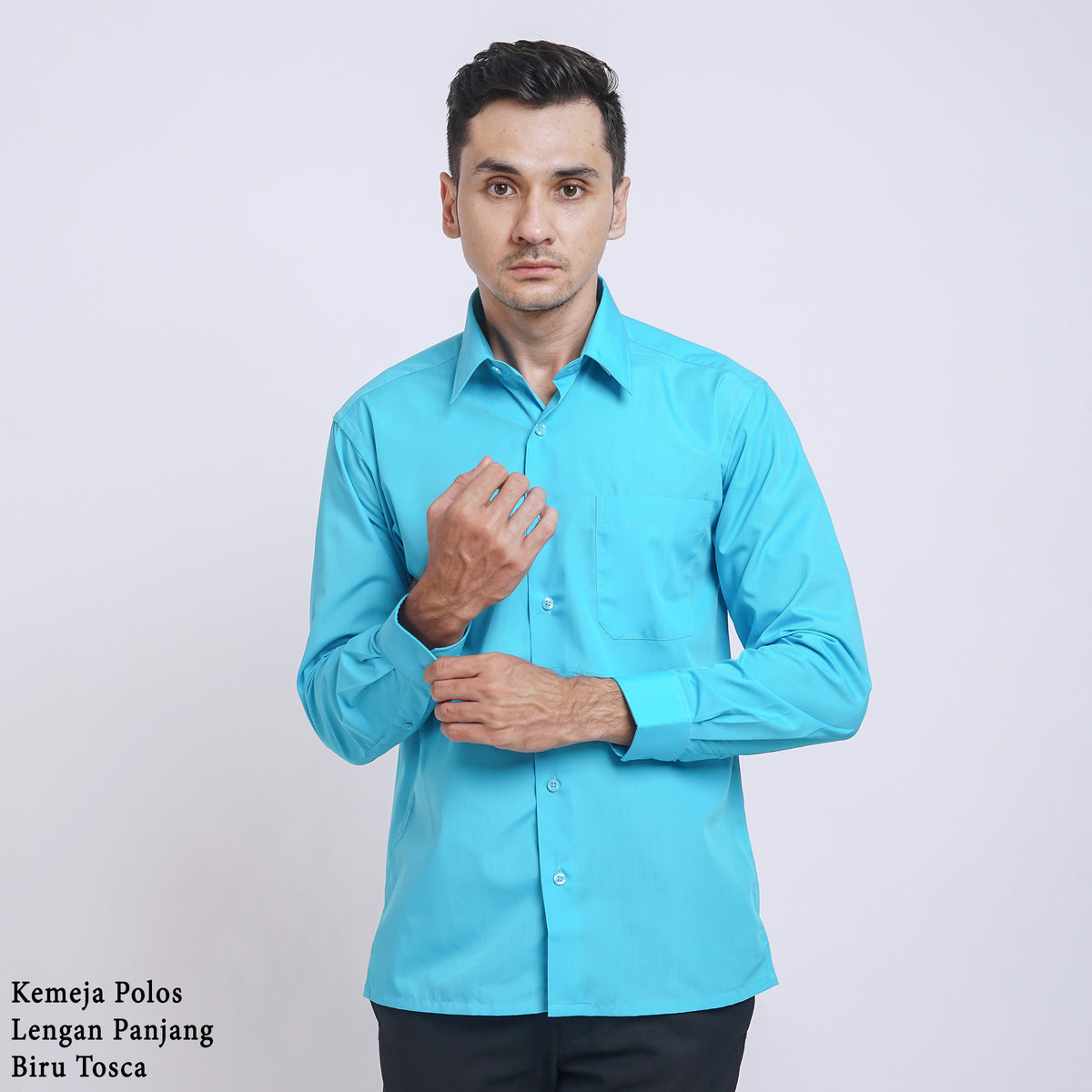 Boss SUPER Kemeja Polos Pria Lengan Panjang Regular Fit Biru Tosca