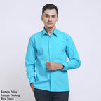 Boss SUPER Kemeja Polos Pria Lengan Panjang Regular Fit Biru Tosca
