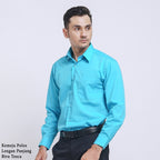 Boss SUPER Kemeja Polos Pria Lengan Panjang Regular Fit Biru Tosca
