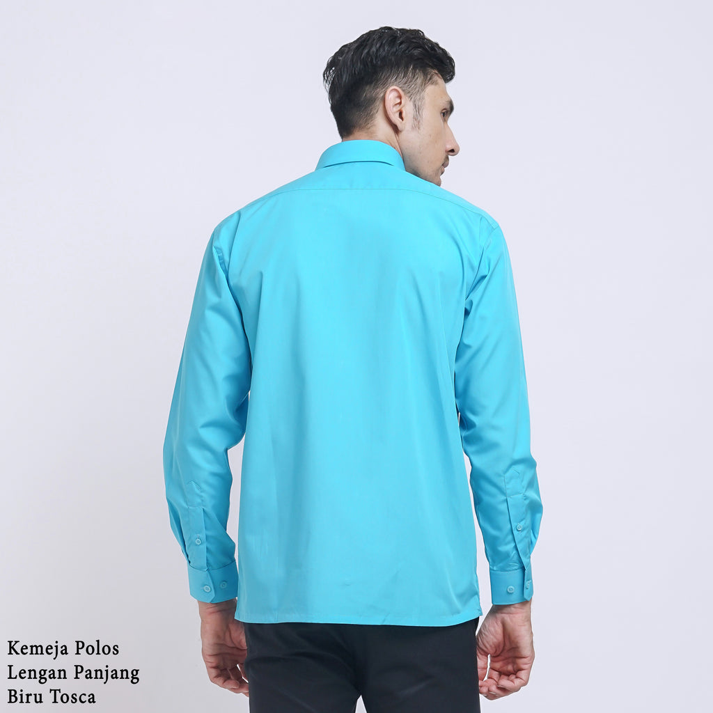 Boss SUPER Kemeja Polos Pria Lengan Panjang Regular Fit Biru Tosca