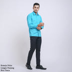 Boss SUPER Kemeja Polos Pria Lengan Panjang Regular Fit Biru Tosca