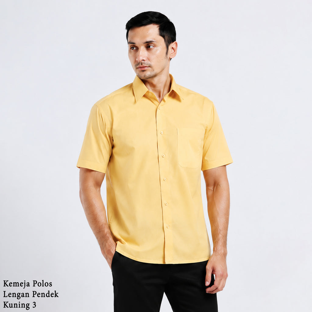 Boss SUPER Kemeja Polos Pria Lengan Pendek Regular Fit Kuning