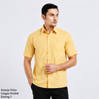 Boss SUPER Kemeja Polos Pria Lengan Pendek Regular Fit Kuning
