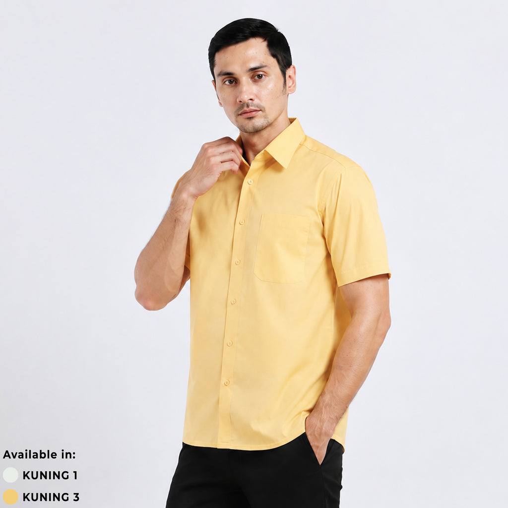 Boss SUPER Kemeja Polos Pria Lengan Pendek Regular Fit Kuning