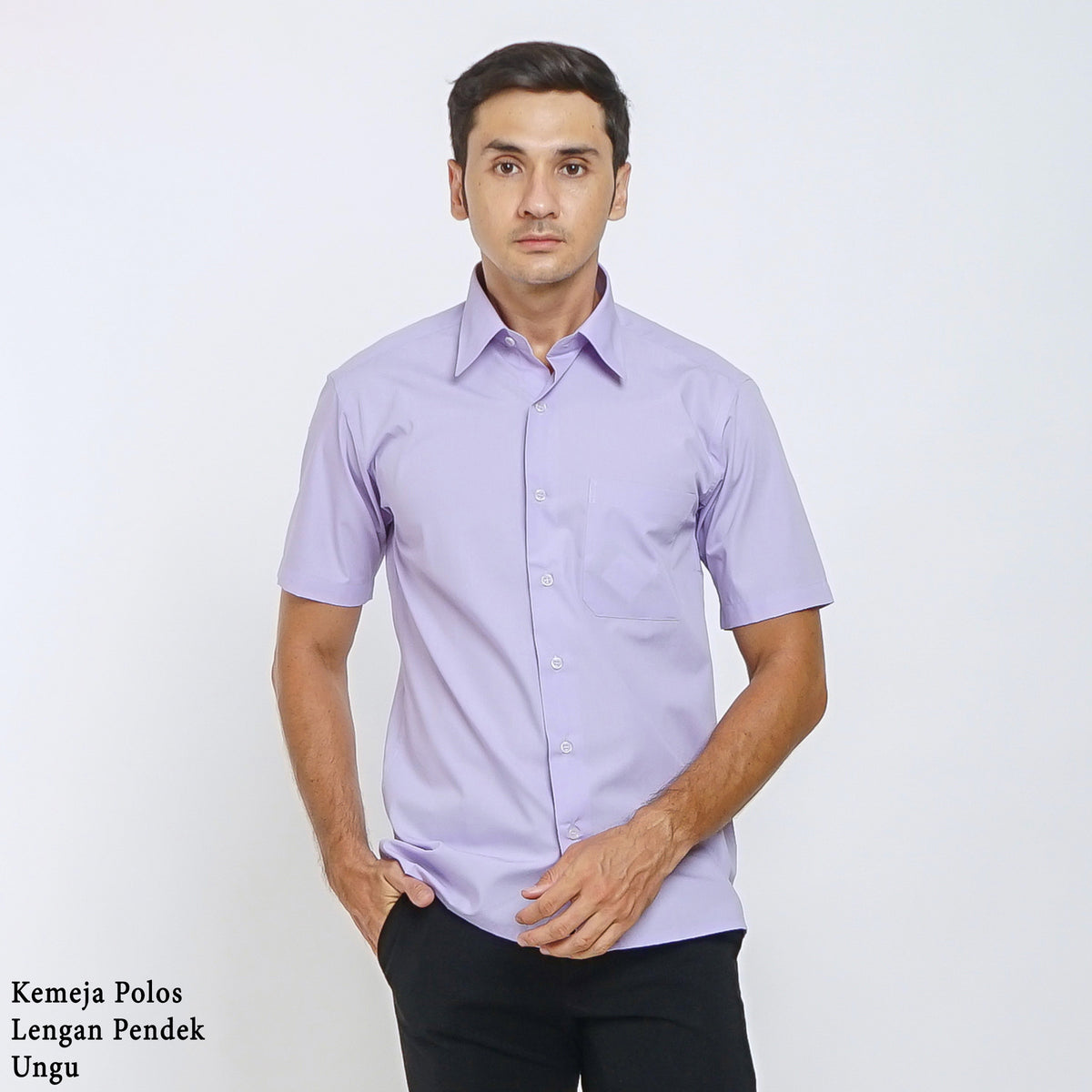 Boss SUPER Kemeja Polos Pria Lengan Pendek Regular Fit Ungu