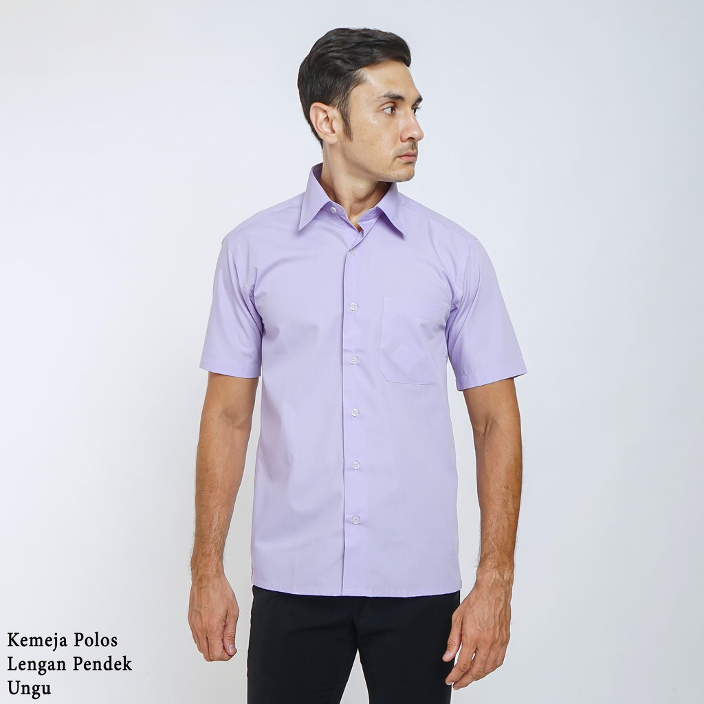 Boss SUPER Kemeja Polos Pria Lengan Pendek Regular Fit Ungu