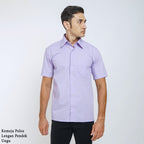 Boss SUPER Kemeja Polos Pria Lengan Pendek Regular Fit Ungu