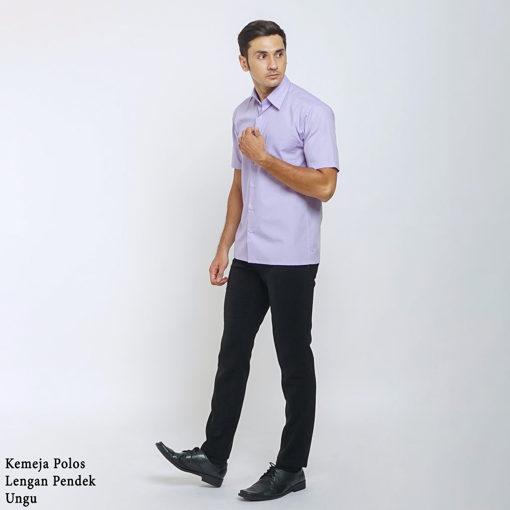 Boss SUPER Kemeja Polos Pria Lengan Pendek Regular Fit Ungu