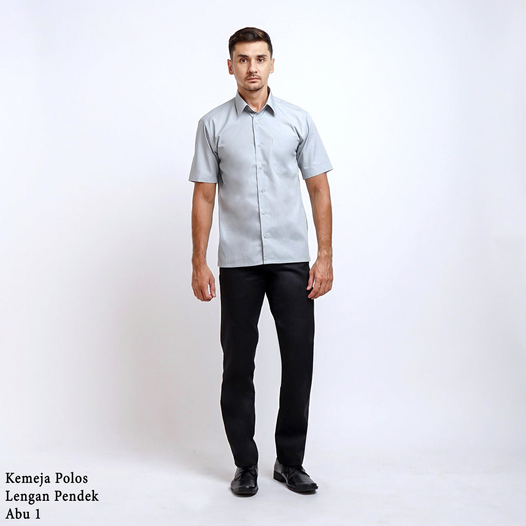 Boss SUPER Kemeja Polos Pria Lengan Pendek Regular Fit Abu