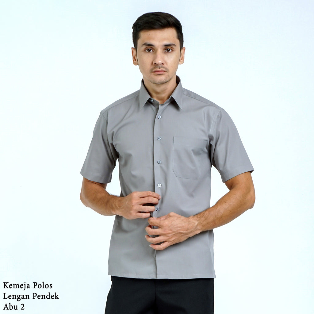 Boss SUPER Kemeja Polos Pria Lengan Pendek Regular Fit Abu