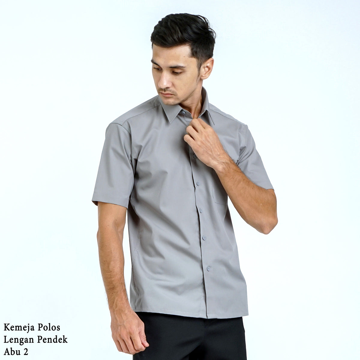 Boss SUPER Kemeja Polos Pria Lengan Pendek Regular Fit Abu
