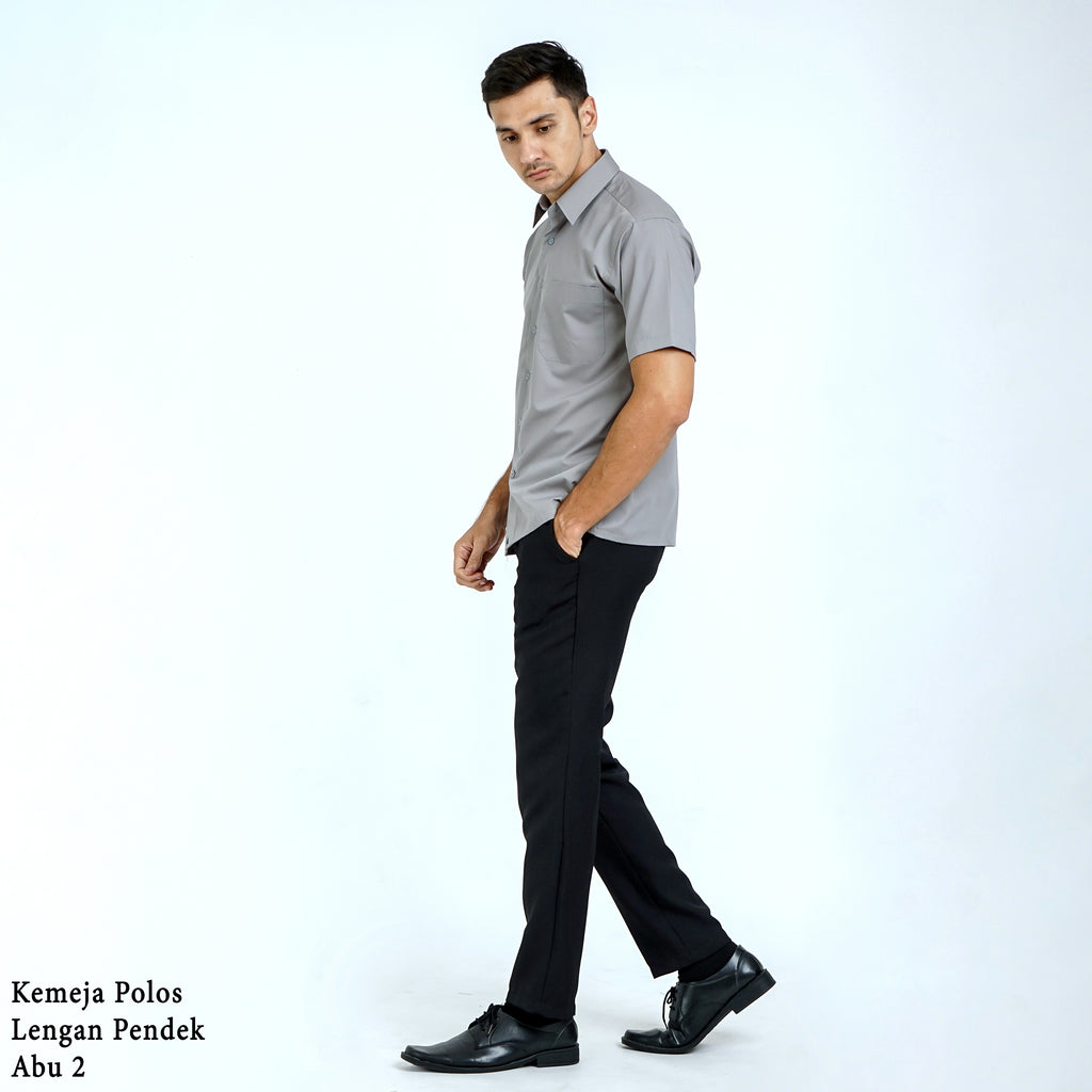 Boss SUPER Kemeja Polos Pria Lengan Pendek Regular Fit Abu