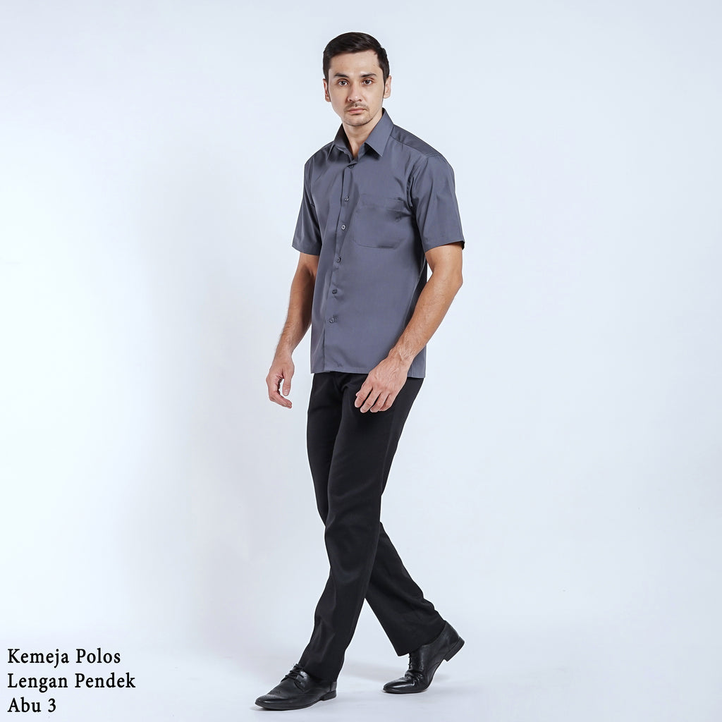 Boss SUPER Kemeja Polos Pria Lengan Pendek Regular Fit Abu