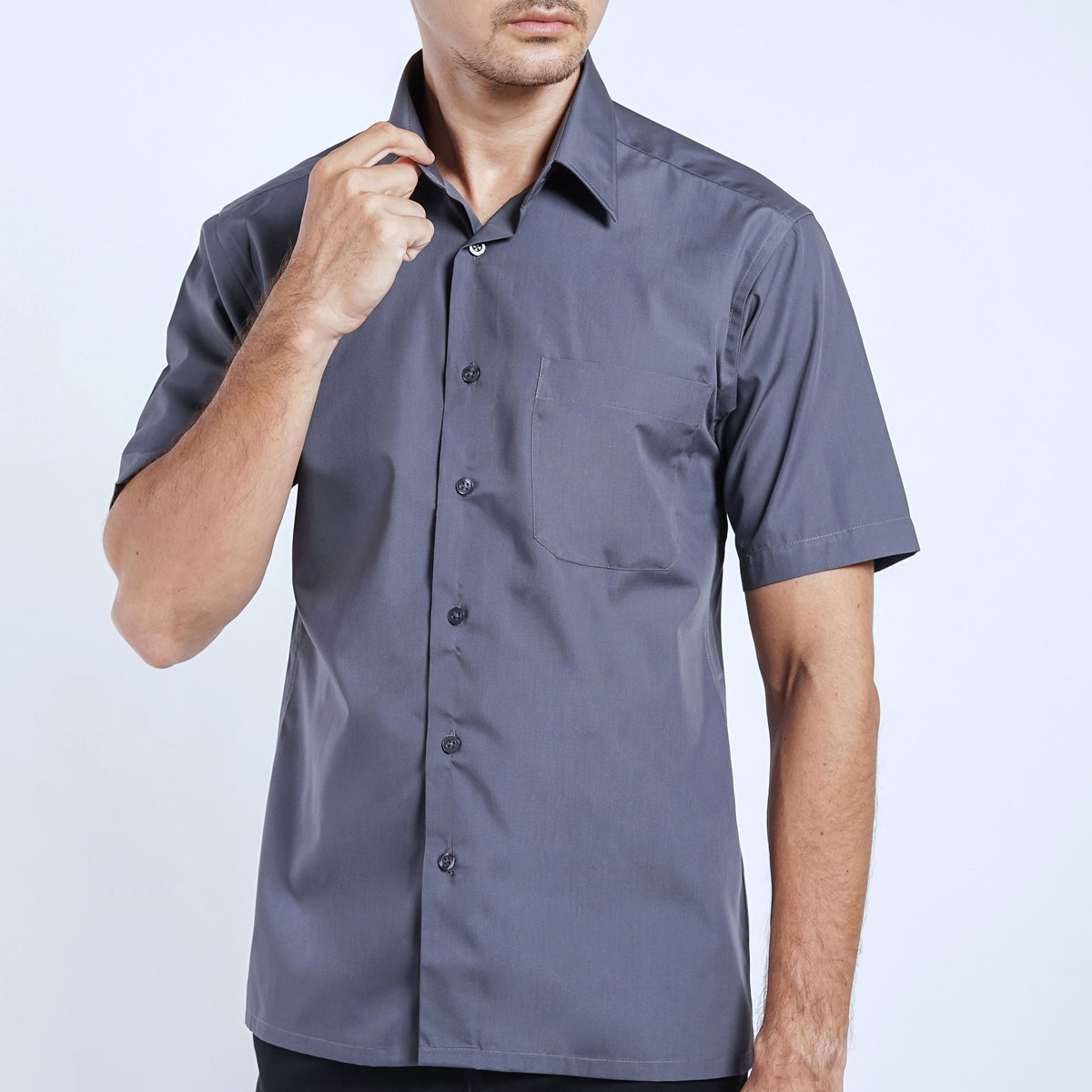 Boss SUPER Kemeja Polos Pria Lengan Pendek Regular Fit Abu