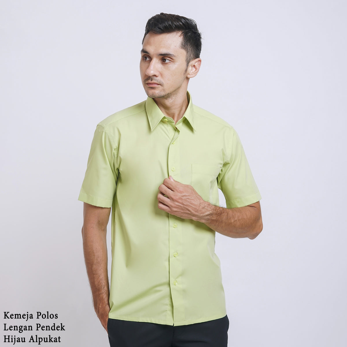 Boss SUPER Kemeja Polos Pria Lengan Pendek Regular Fit Hijau Muda Alpukat