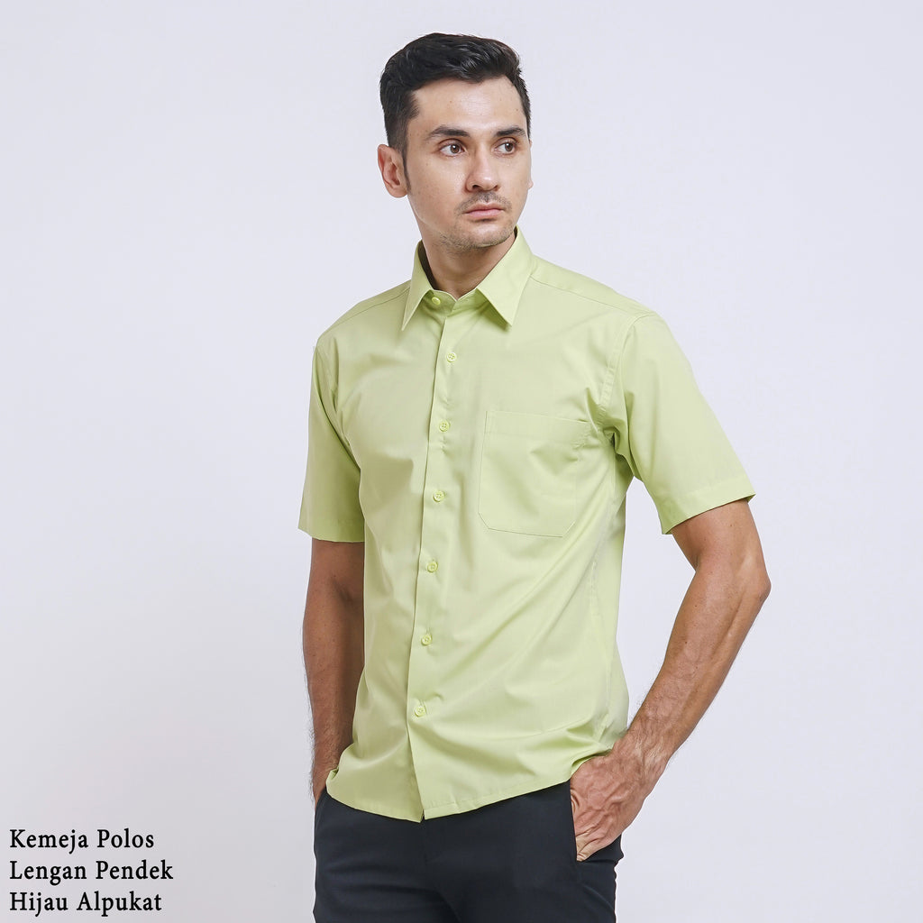 Boss SUPER Kemeja Polos Pria Lengan Pendek Regular Fit Hijau Muda Alpukat