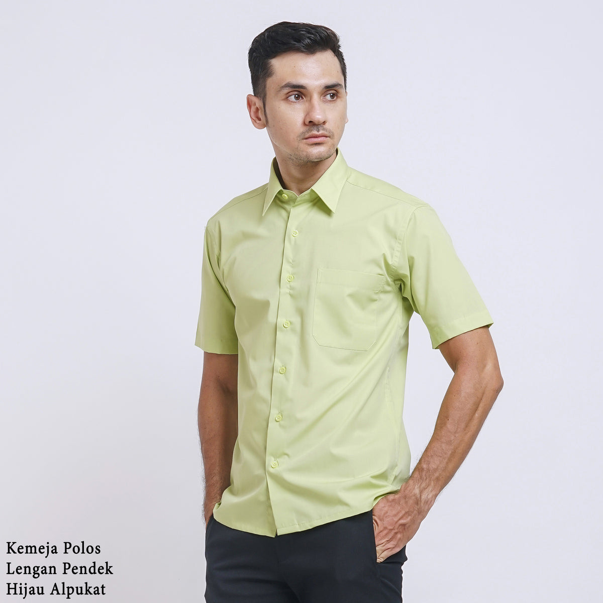 Boss SUPER Kemeja Polos Pria Lengan Pendek Regular Fit Hijau Muda Alpukat