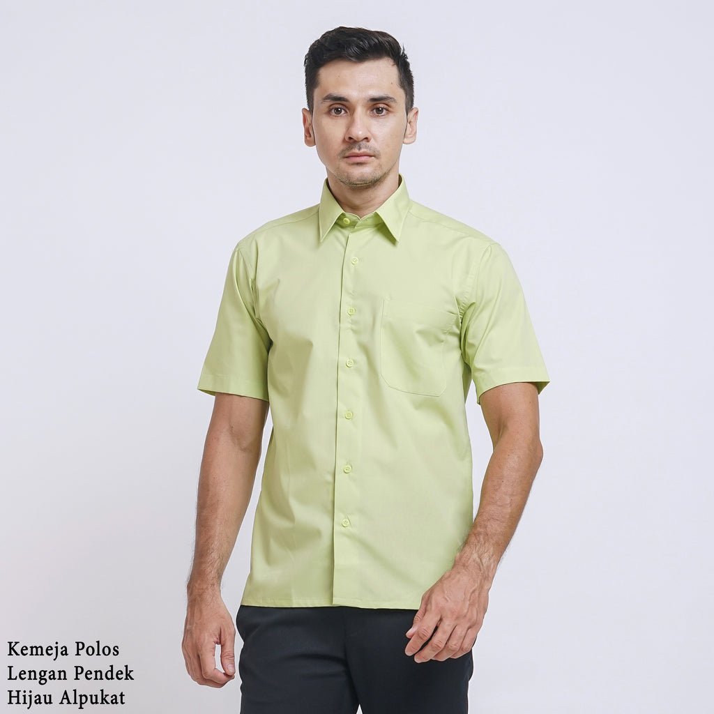 Boss SUPER Kemeja Polos Pria Lengan Pendek Regular Fit Hijau Muda Alpukat