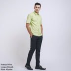 Boss SUPER Kemeja Polos Pria Lengan Pendek Regular Fit Hijau Muda Alpukat