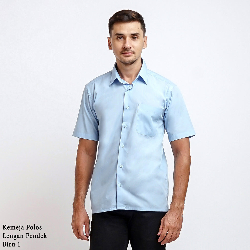 Boss SUPER Kemeja Polos Pria Lengan Pendek Regular Fit Biru