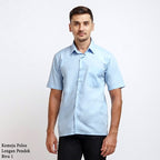 Boss SUPER Kemeja Polos Pria Lengan Pendek Regular Fit Biru