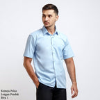 Boss SUPER Kemeja Polos Pria Lengan Pendek Regular Fit Biru