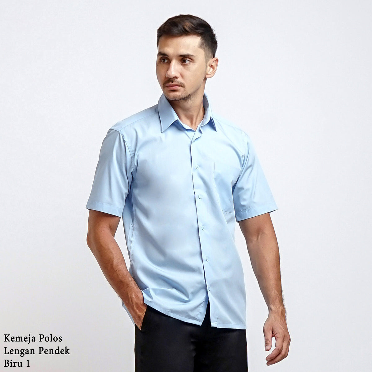 Boss SUPER Kemeja Polos Pria Lengan Pendek Regular Fit Biru
