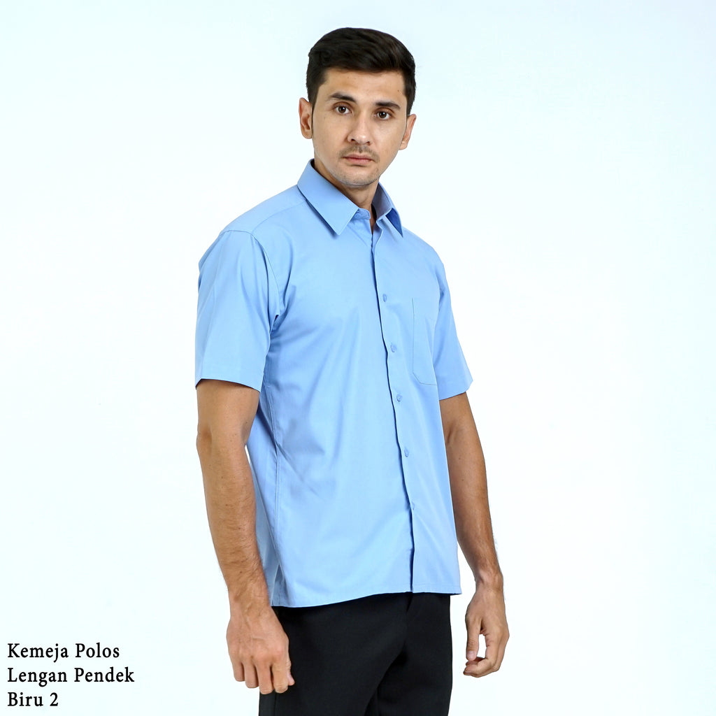 Boss SUPER Kemeja Polos Pria Lengan Pendek Regular Fit Biru