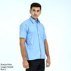Boss SUPER Kemeja Polos Pria Lengan Pendek Regular Fit Biru