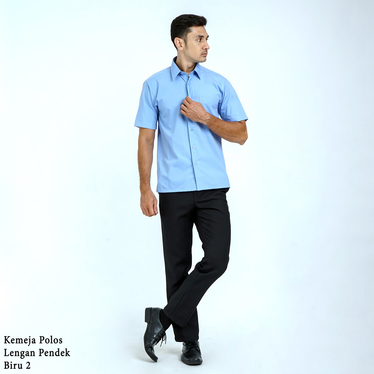 Boss SUPER Kemeja Polos Pria Lengan Pendek Regular Fit Biru