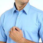 Boss SUPER Kemeja Polos Pria Lengan Pendek Regular Fit Biru