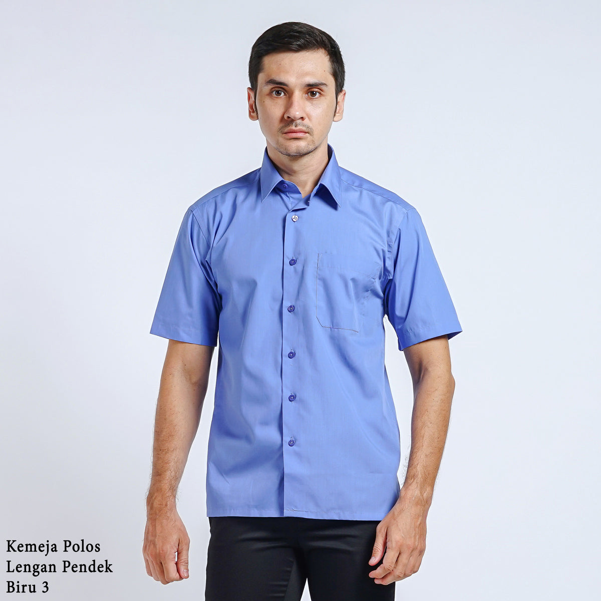 Boss SUPER Kemeja Polos Pria Lengan Pendek Regular Fit Biru