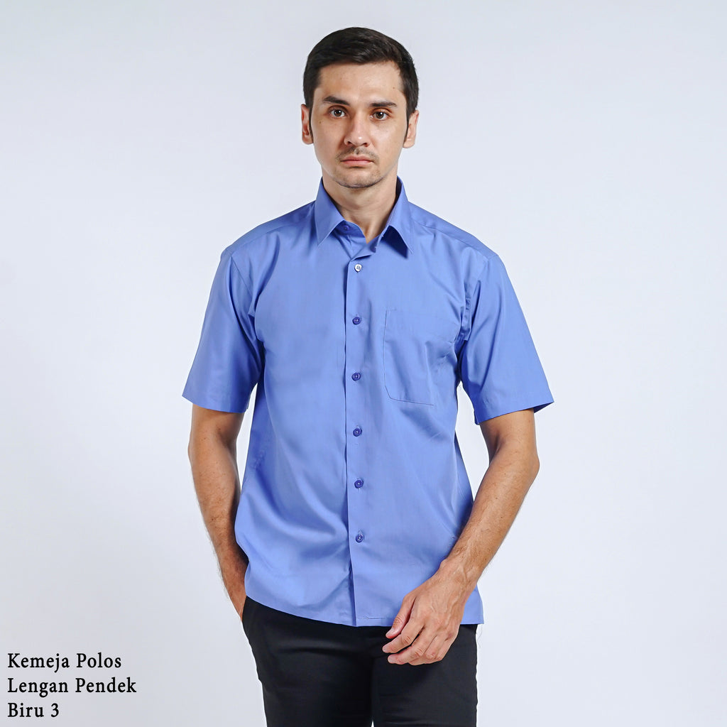 Boss SUPER Kemeja Polos Pria Lengan Pendek Regular Fit Biru