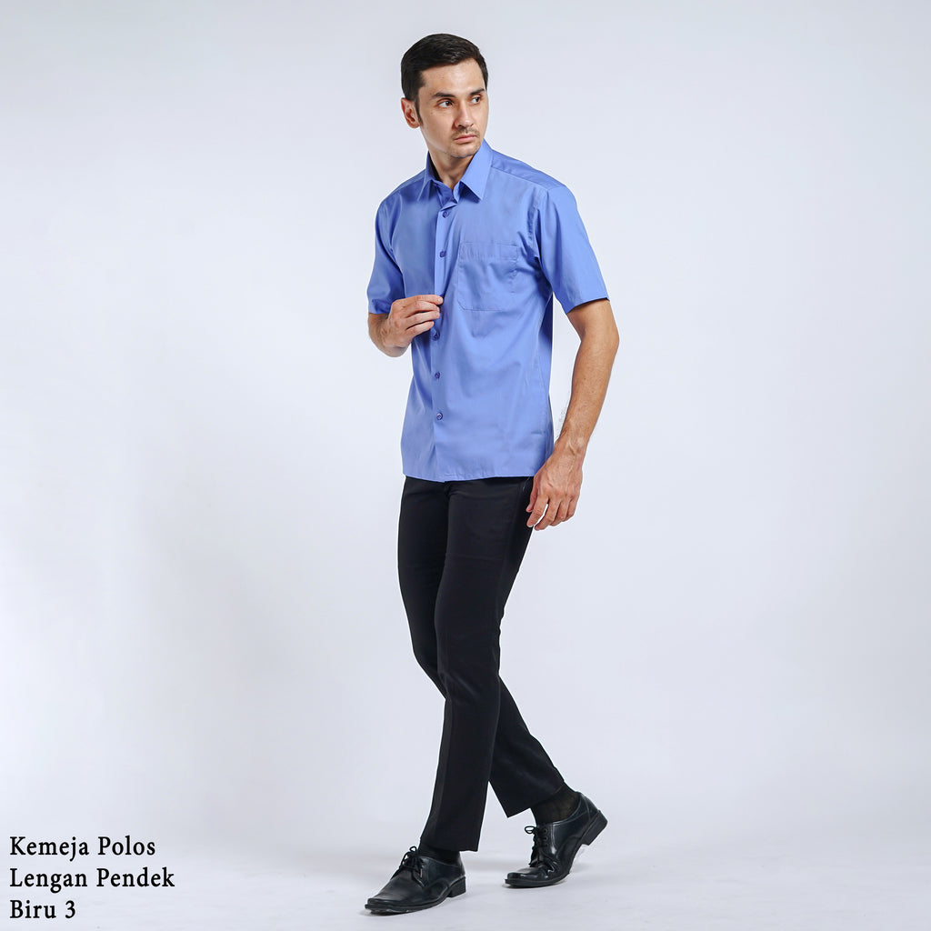 Boss SUPER Kemeja Polos Pria Lengan Pendek Regular Fit Biru