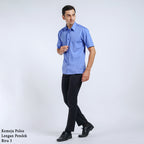 Boss SUPER Kemeja Polos Pria Lengan Pendek Regular Fit Biru