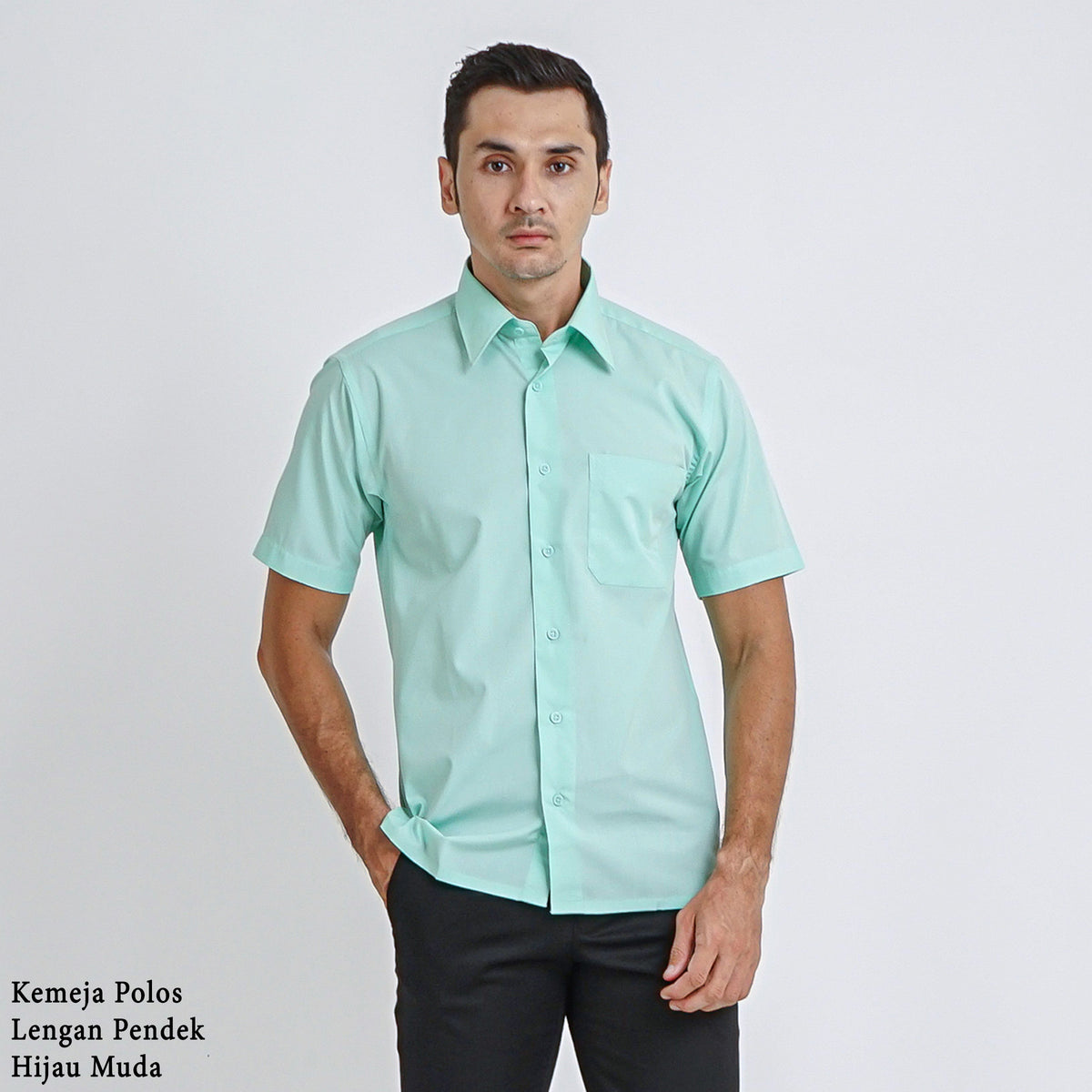Boss SUPER Kemeja Polos Pria Lengan Pendek Regular Fit Hijau Muda Mint