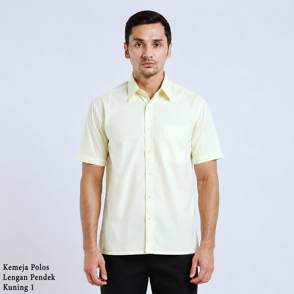 Boss SUPER Kemeja Polos Pria Lengan Pendek Regular Fit Kuning