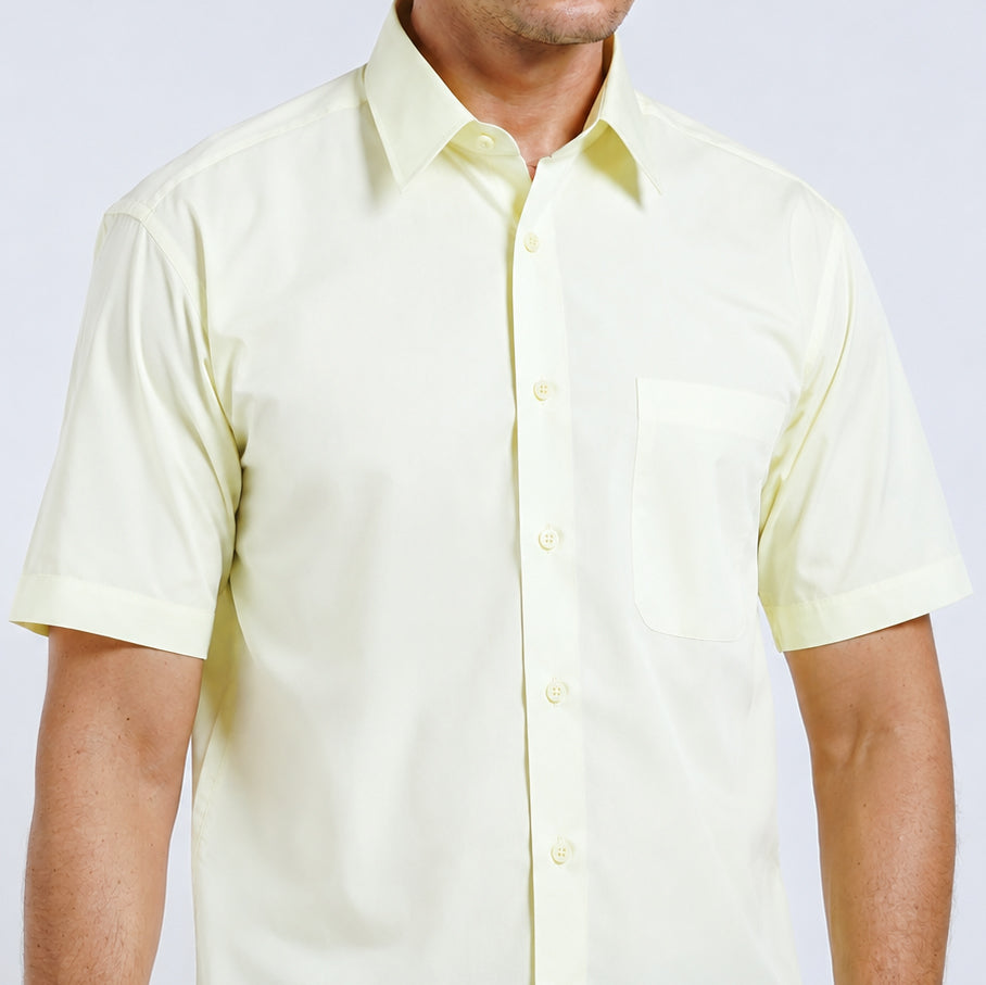 Boss SUPER Kemeja Polos Pria Lengan Pendek Regular Fit Kuning