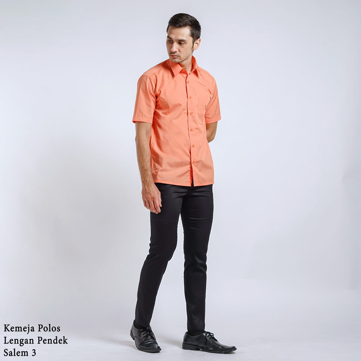 Boss SUPER Kemeja Polos Pria Lengan Pendek Regular Fit Salem Orange