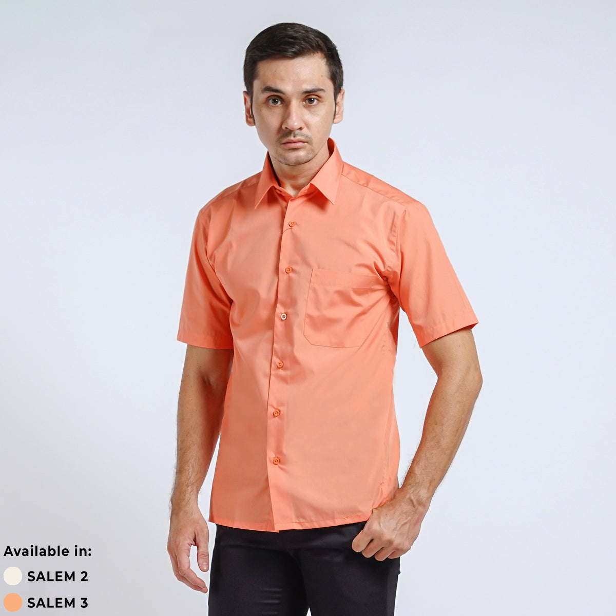 Boss SUPER Kemeja Polos Pria Lengan Pendek Regular Fit Salem Orange