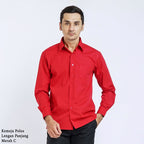 Boss SUPER - Kemeja Polos Pria Lengan Panjang Atasan Hem Kantor Cowok Regular Fit Merah | Size 3XS - 4XL