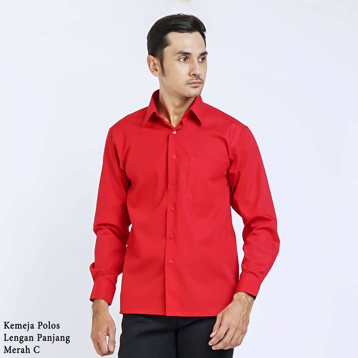 Boss SUPER - Kemeja Polos Pria Lengan Panjang Atasan Hem Kantor Cowok Regular Fit Merah | Size 3XS - 4XL