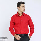 Boss SUPER - Kemeja Polos Pria Lengan Panjang Atasan Hem Kantor Cowok Regular Fit Merah | Size 3XS - 4XL