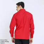 Boss SUPER - Kemeja Polos Pria Lengan Panjang Atasan Hem Kantor Cowok Regular Fit Merah | Size 3XS - 4XL